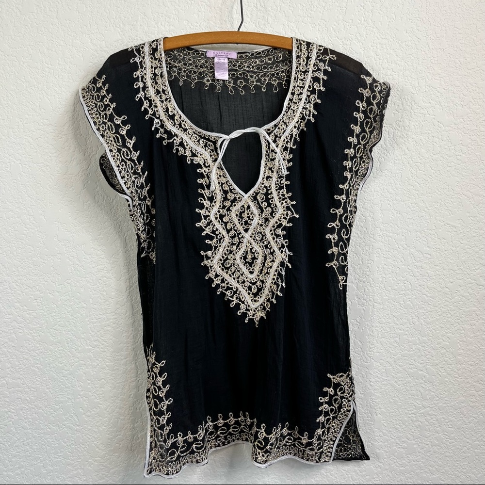 Vaneska for Calypso by Christiane Cello Metallic Embroidered Tunic